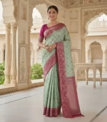 Wedding Pure Silk Saree (Sea Green - Hot Pink)