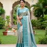 Wedding Pure Silk Saree (Silver - Anandha Blue)