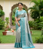 Wedding Pure Silk Saree (Silver - Anandha Blue)