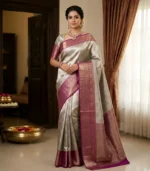 Wedding Pure Silk Saree (Silver Green - Magenta Pink)