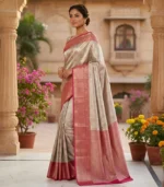 Wedding Pure Silk Saree (Silver - Hot Pink)