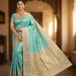 Wedding Pure Silk Saree (Sky Blue - Cream)