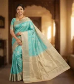 Wedding Pure Silk Saree (Sky Blue - Cream)