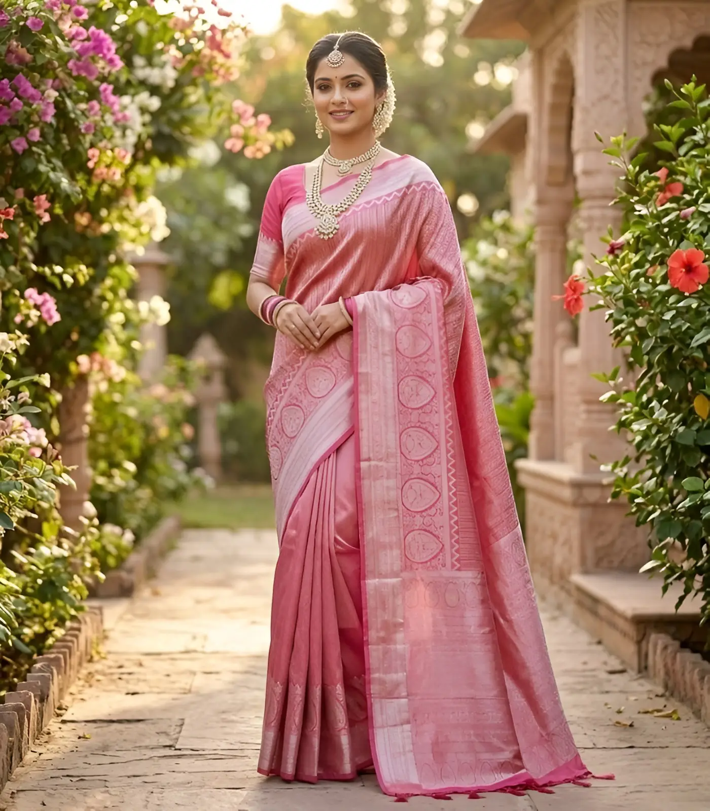 Wedding Pure Silk Saree (Turkish Rose- Pastel Pink) (1) Wedding Pure Silk Saree (Turkish Rose- Pastel Pink) - Image 1