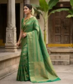 Wedding Pure Silk Saree (Tusser Green) - Image 2