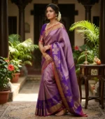 Wedding Pure Silk Saree (Violet - Rose Pink) - Image 2